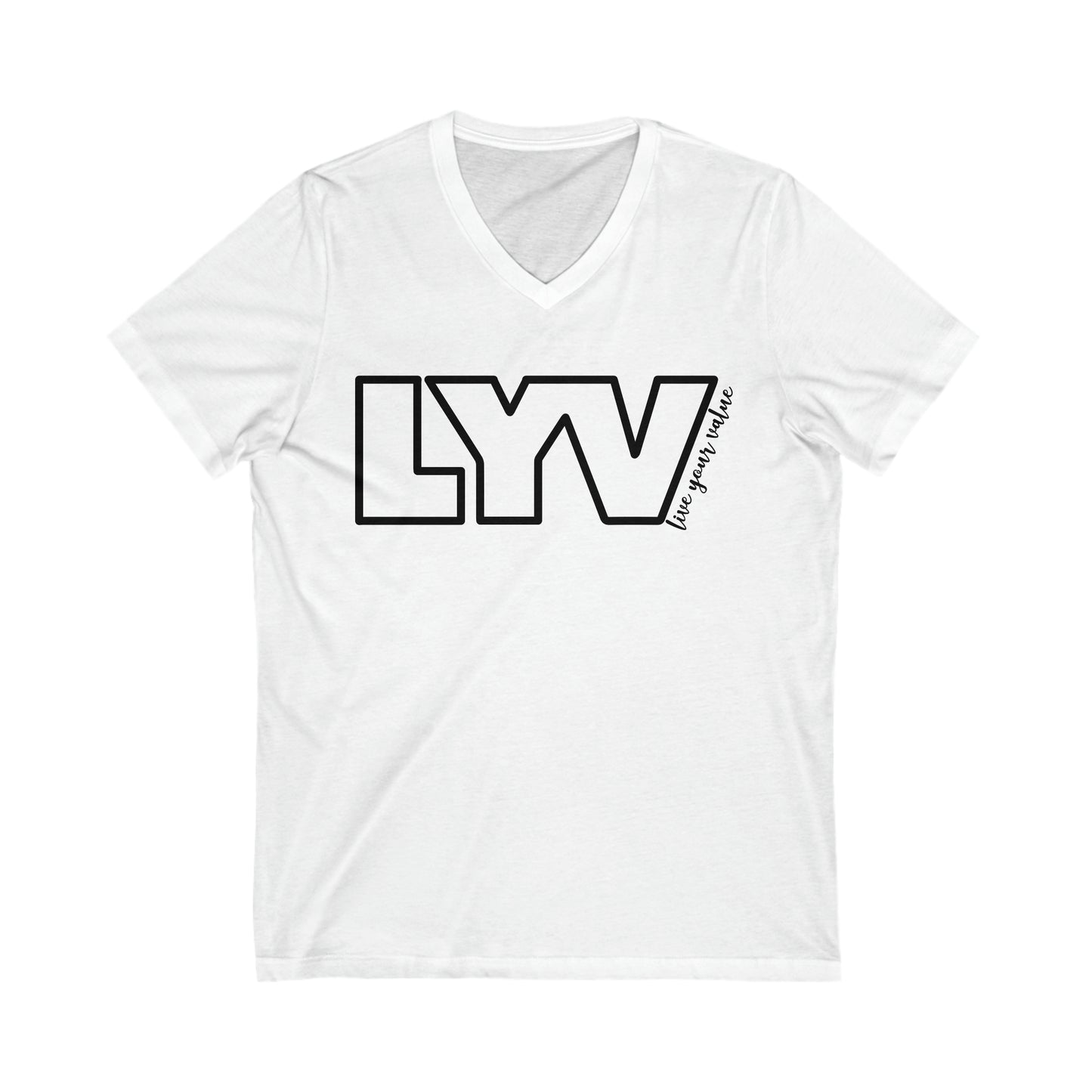 LYV (live your value) Unisex Jersey Short Sleeve V-Neck Tee with Signature