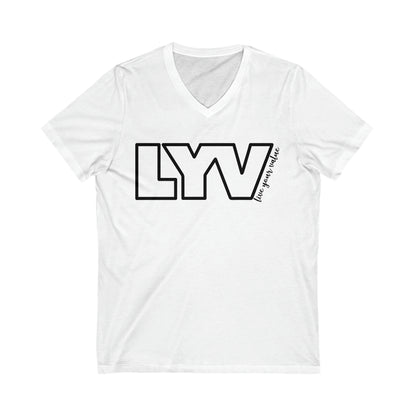 LYV (live your value) Unisex Jersey Short Sleeve V-Neck Tee with Signature